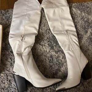 Public Desire White Over the Knee Boots Elegant Design